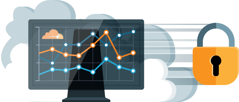 illustration showing lock zooming ahead of monitor with performance graph